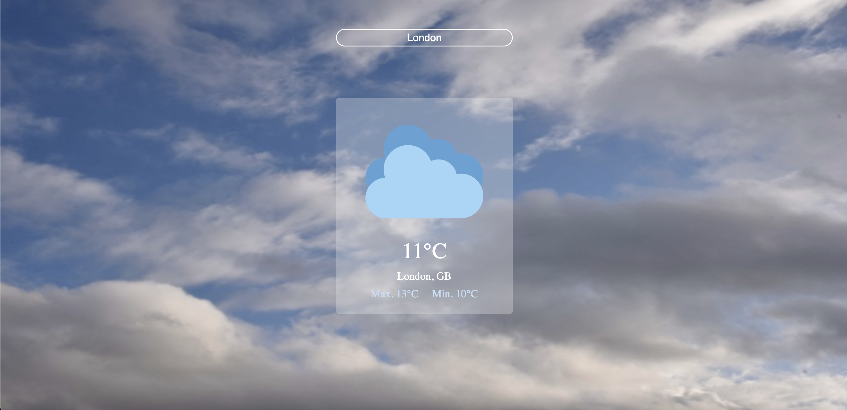 Screnshot of weather web app